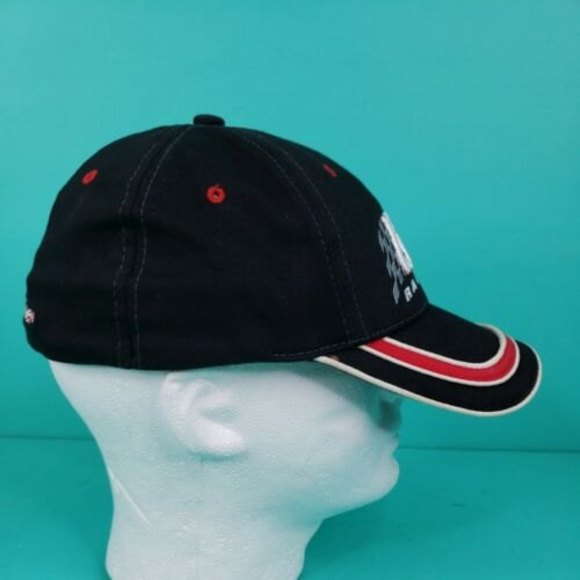 Vintage L XL Fitted Logo Athletic Bud Racing Black with Red White Stripe Hat/Cap - Picture 3 of 10